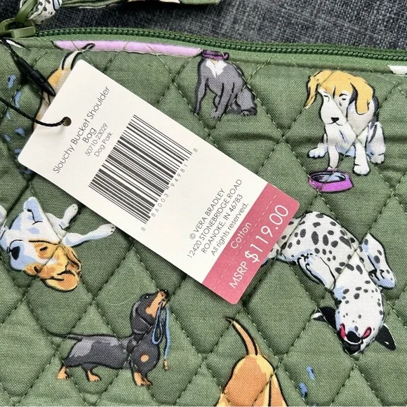 NWT Vera Bradley Slouchy Bucket Shoulder Bag.  Cotton.  Dog Park print. - Picture 10 of 12